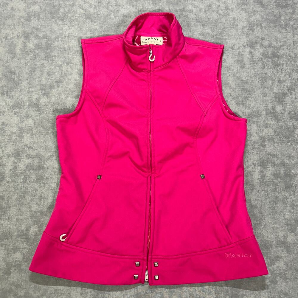 Ariat Softshell Vest Pink Fuchsia Fleece Lined Full Zip Equestrian Womens L